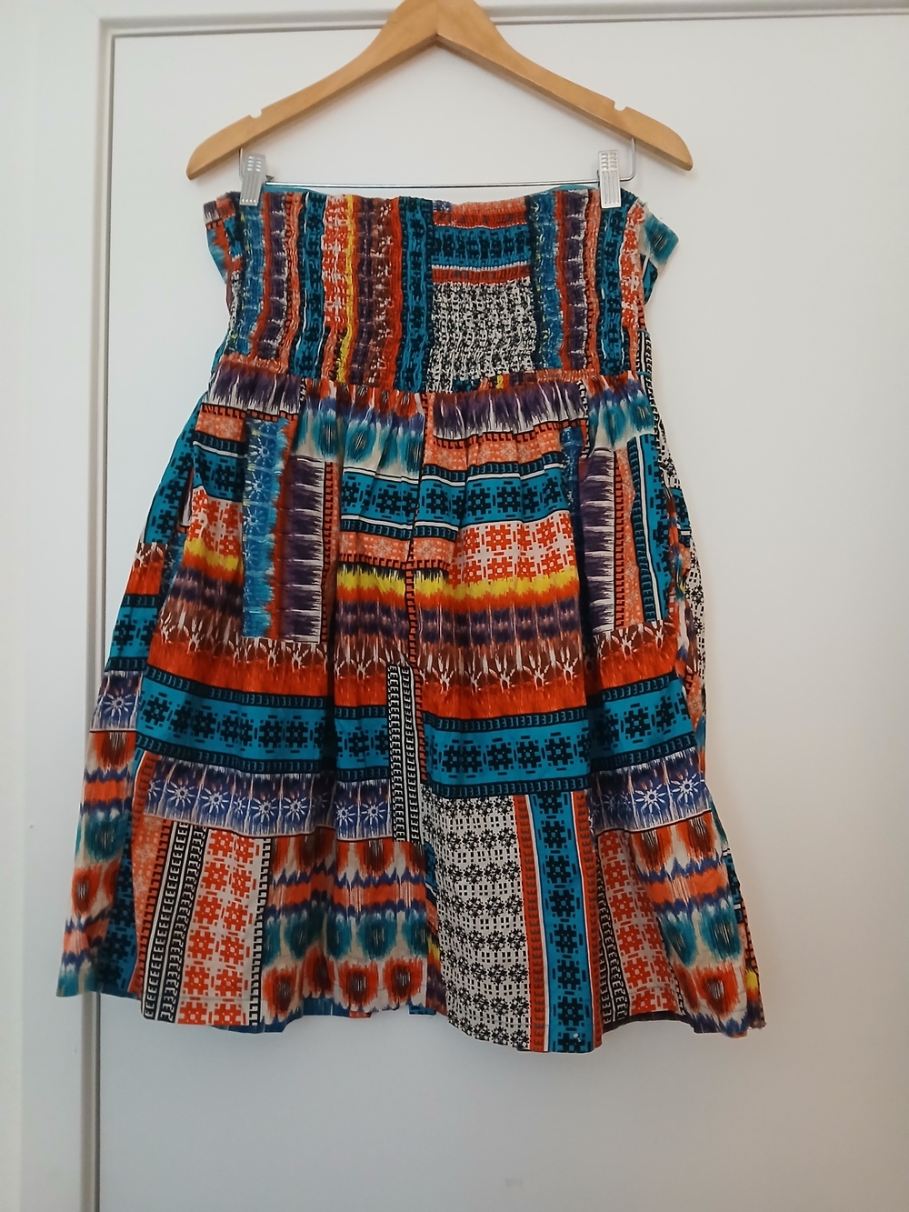 Xhilaration Strapless Multicolor Printed Sundress - Teal, Orange, Blue - Picture 2 of 4